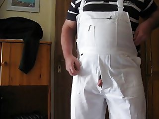 Grandpa wanking in white overall
